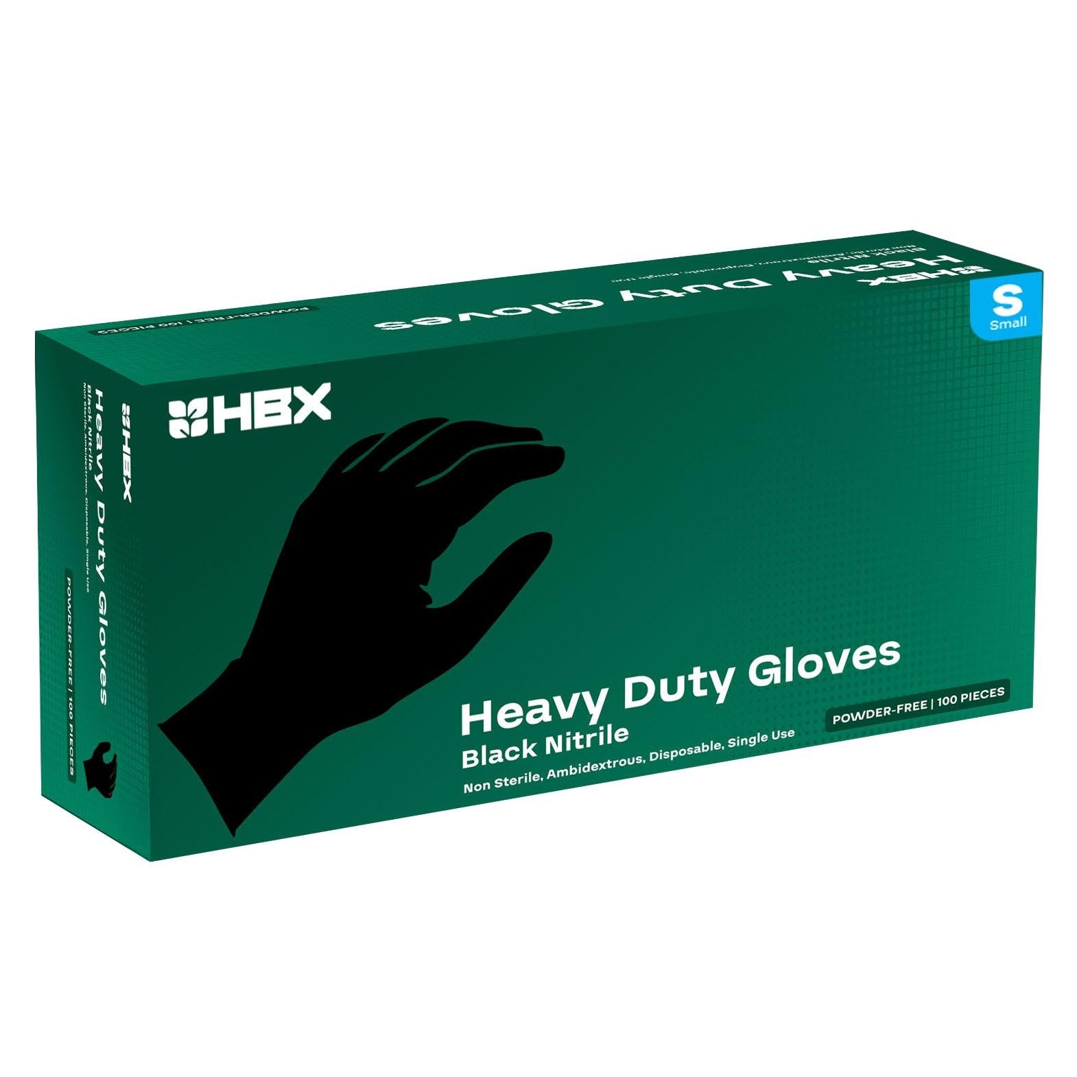 HBX Heavy Duty Premium Black Nitrile Gloves, Small, Box of 100