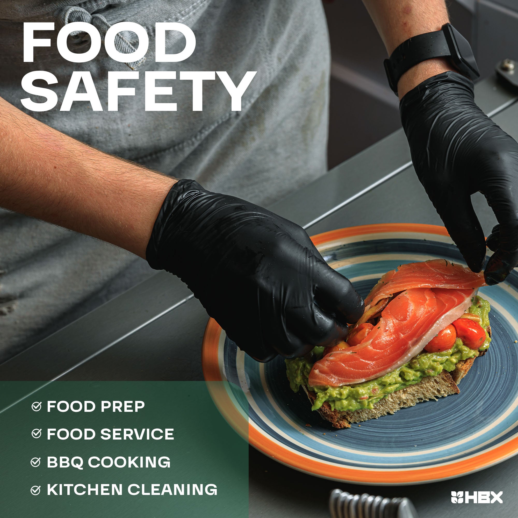 HBX Heavy Duty Premium Black Nitrile Gloves, Large, Box of 100