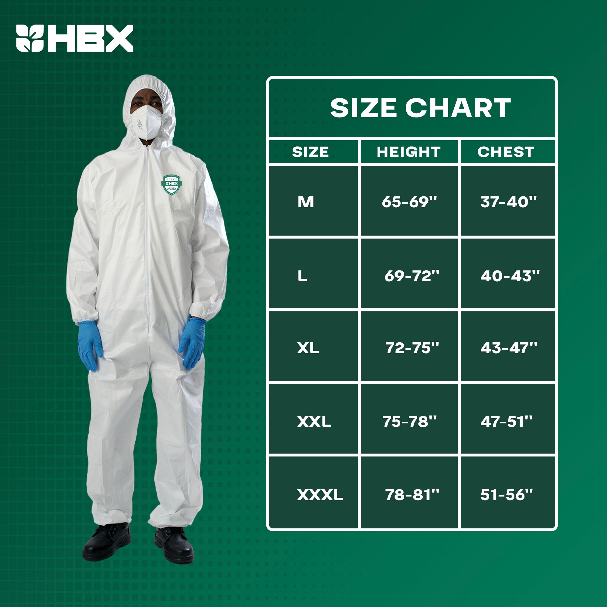 HBX Disposable Coveralls, 45 GSM, CAT I, No Boot Cover