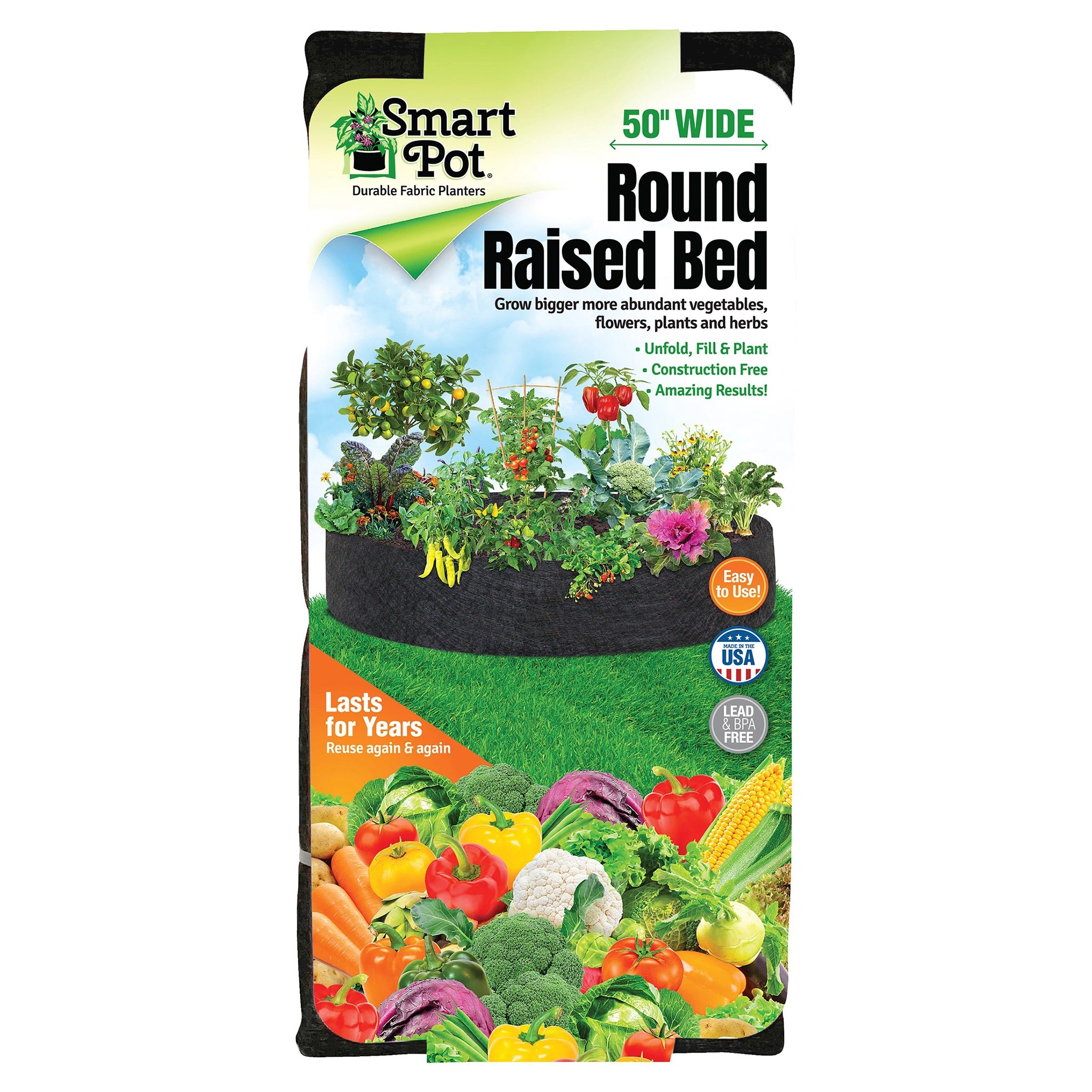 Smart Pot 50" Round Raised Bed, Black