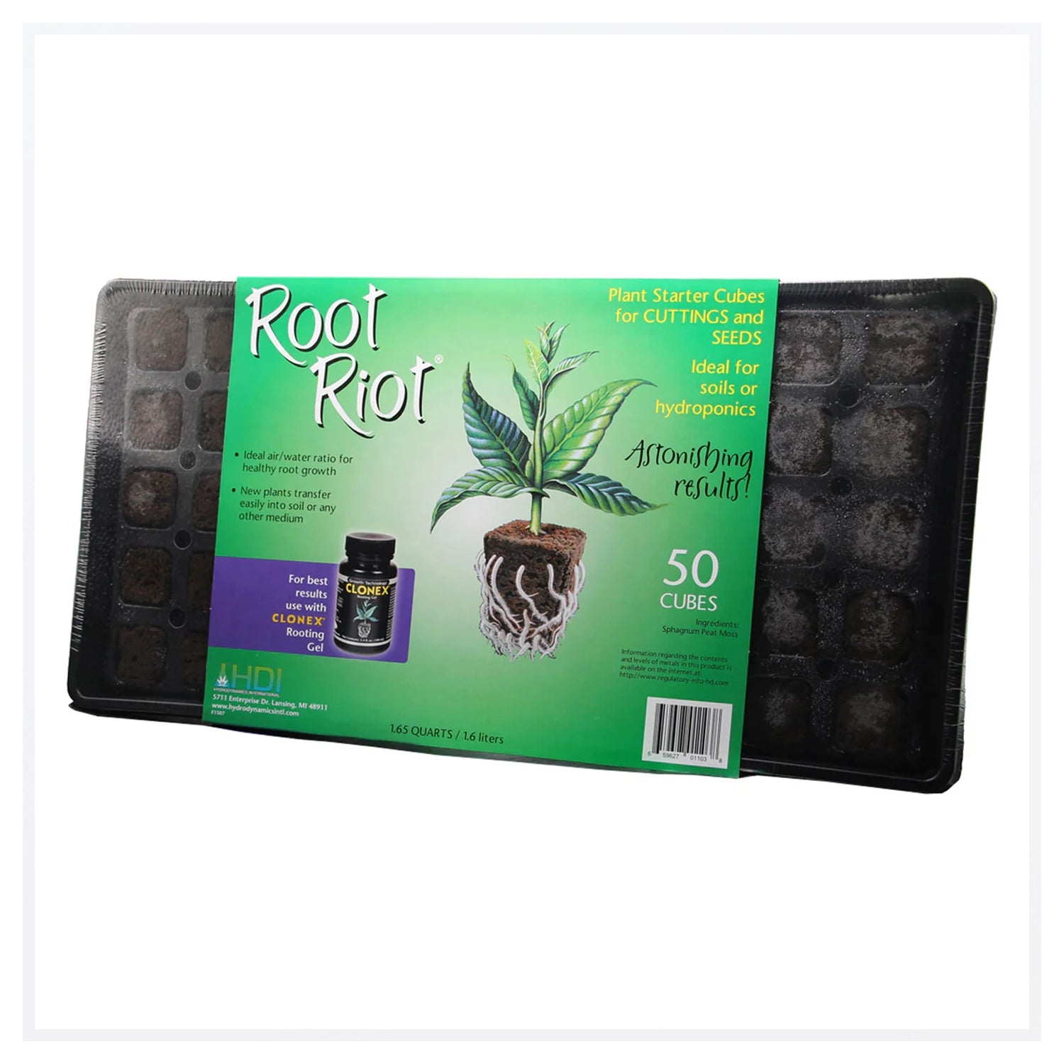 Hydrodynamics Root Riot Tray with 50 Cubes & Clonex Gel