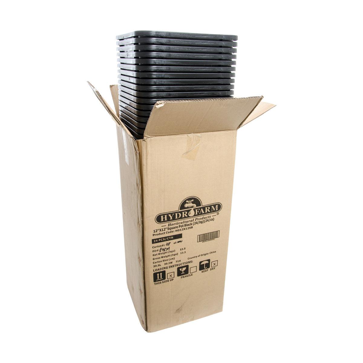 Active Aqua 12" x 12" Square Black Pot, 12" Tall, Case of 24