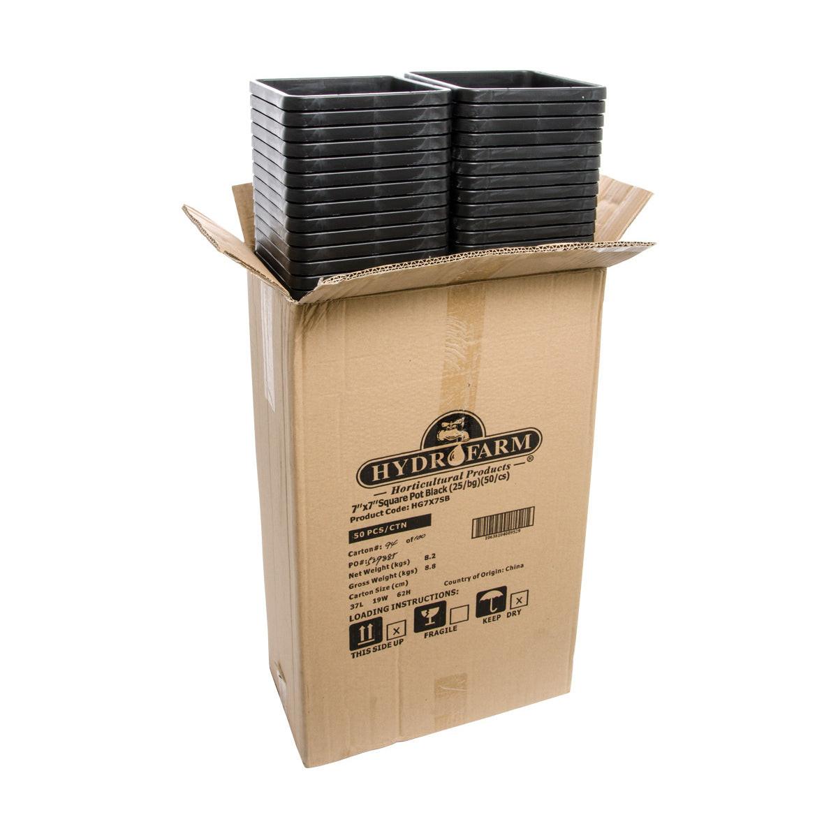 Active Aqua 7" x 7" Square Black Pot 9" Tall, Case of 50