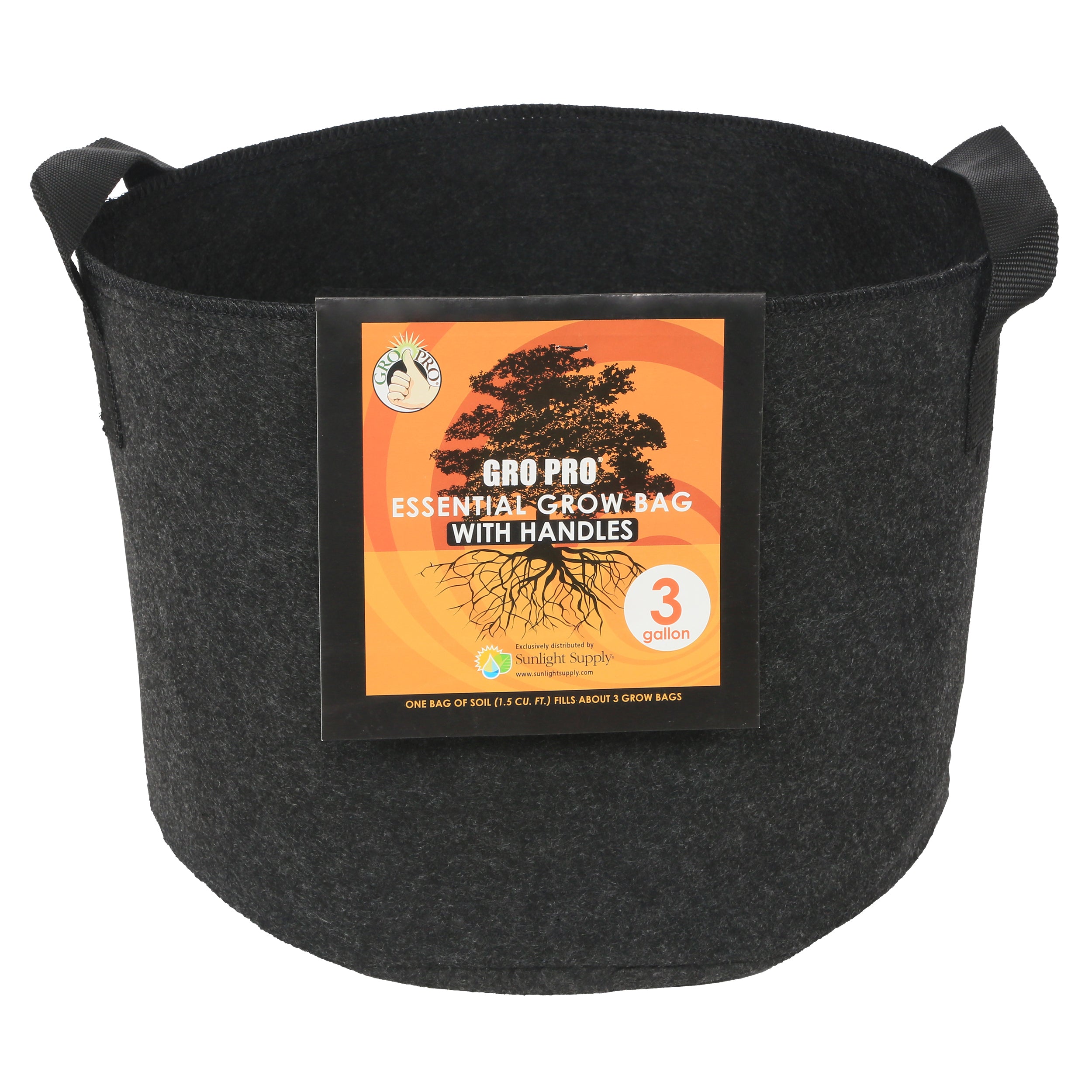 Gro Pro Essential Round Fabric Pot with Handles, Black