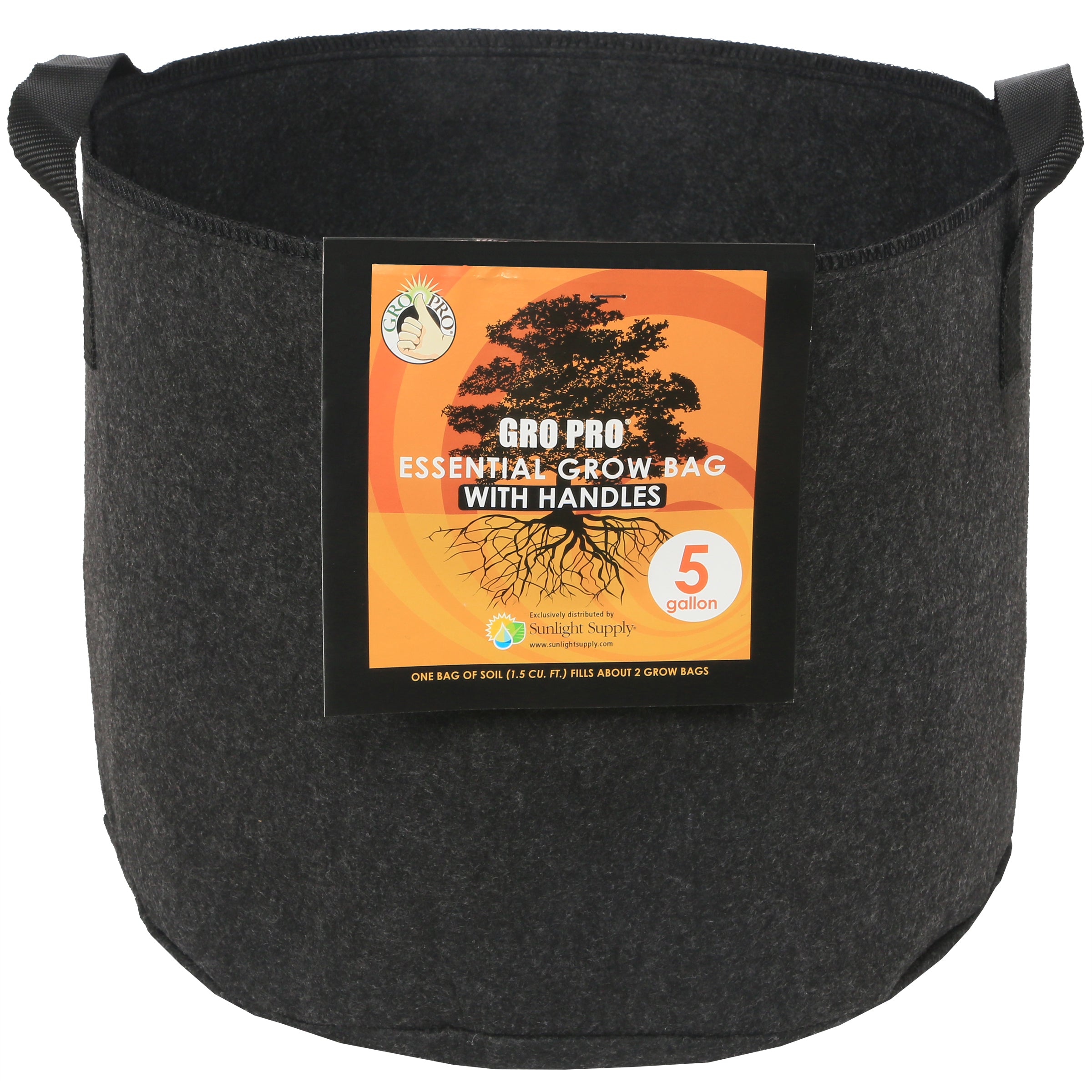 Gro Pro Essential Round Fabric Pot with Handles, Black