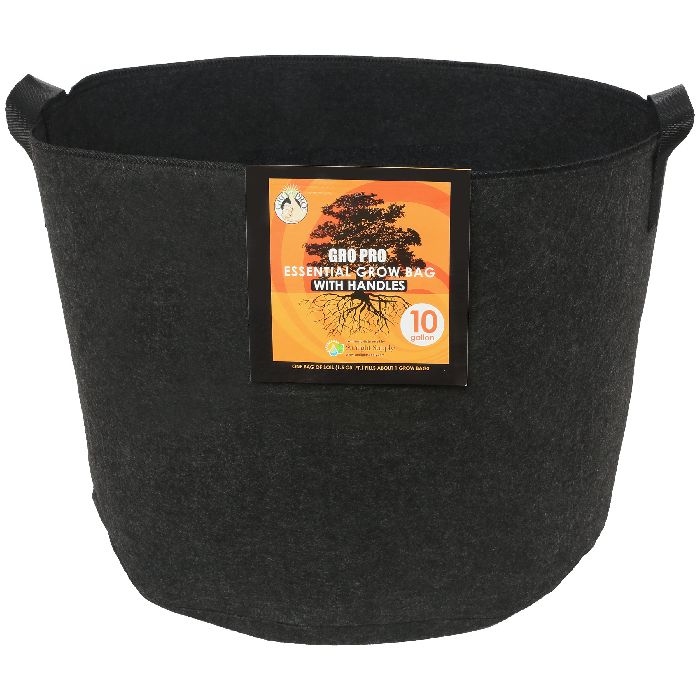 Gro Pro Essential Round Fabric Pot with Handles, Black