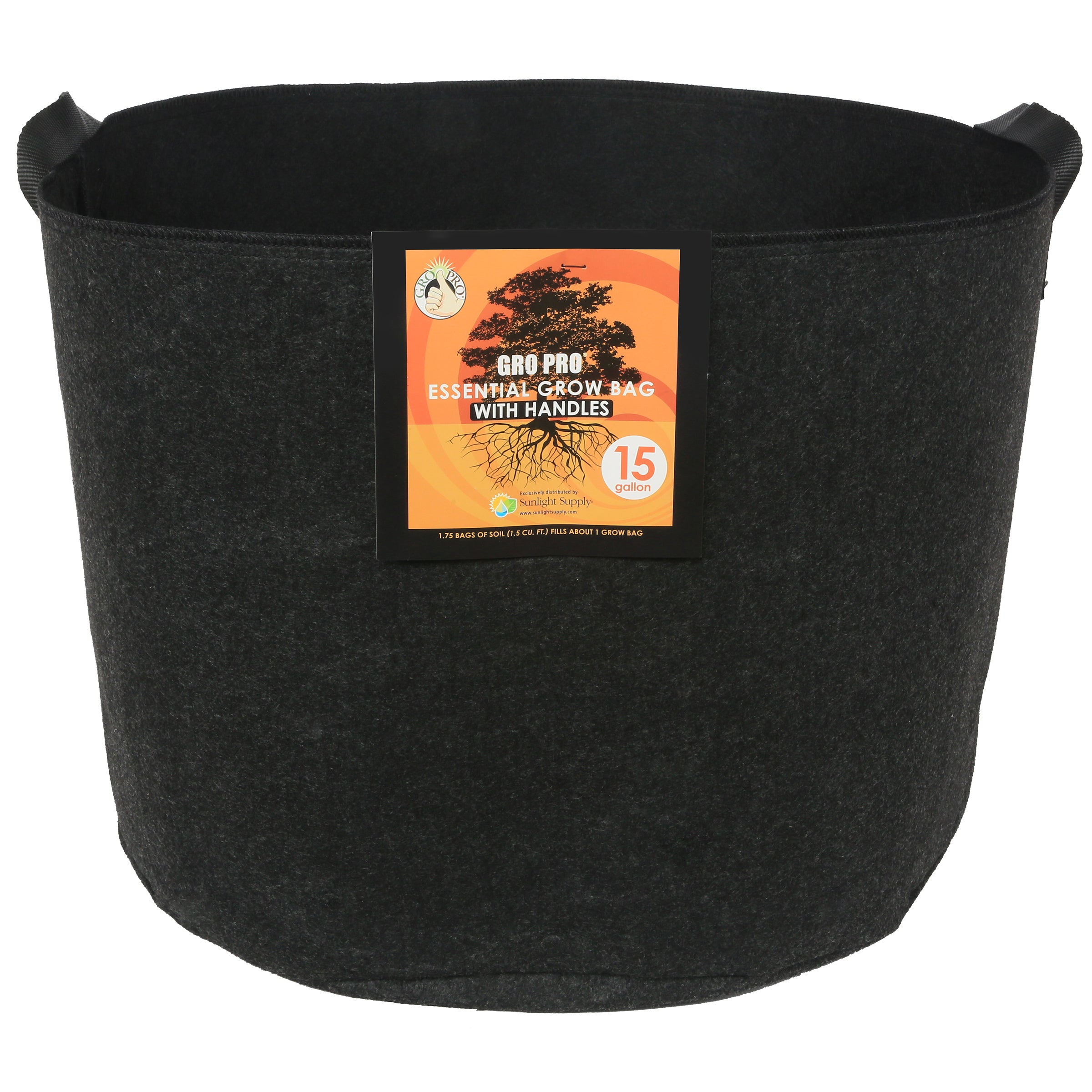 Gro Pro Essential Round Fabric Pot with Handles, Black