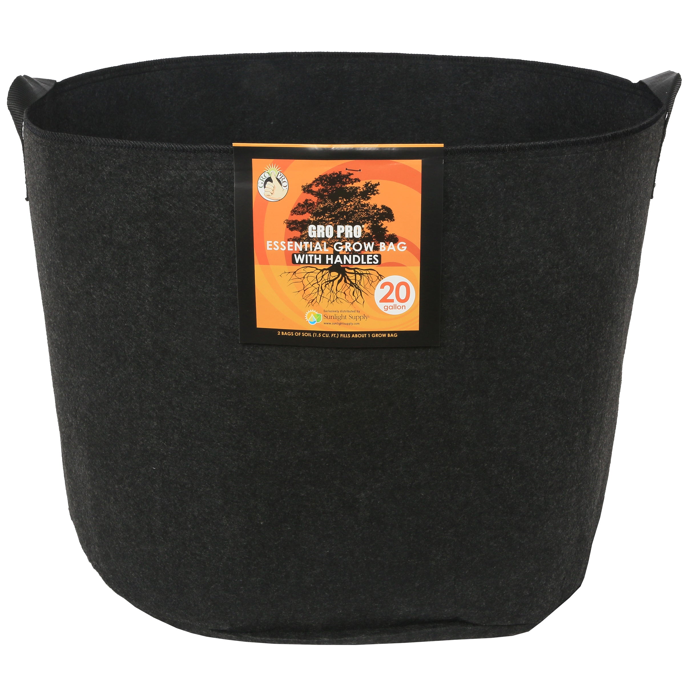 Gro Pro Essential Round Fabric Pot with Handles, Black