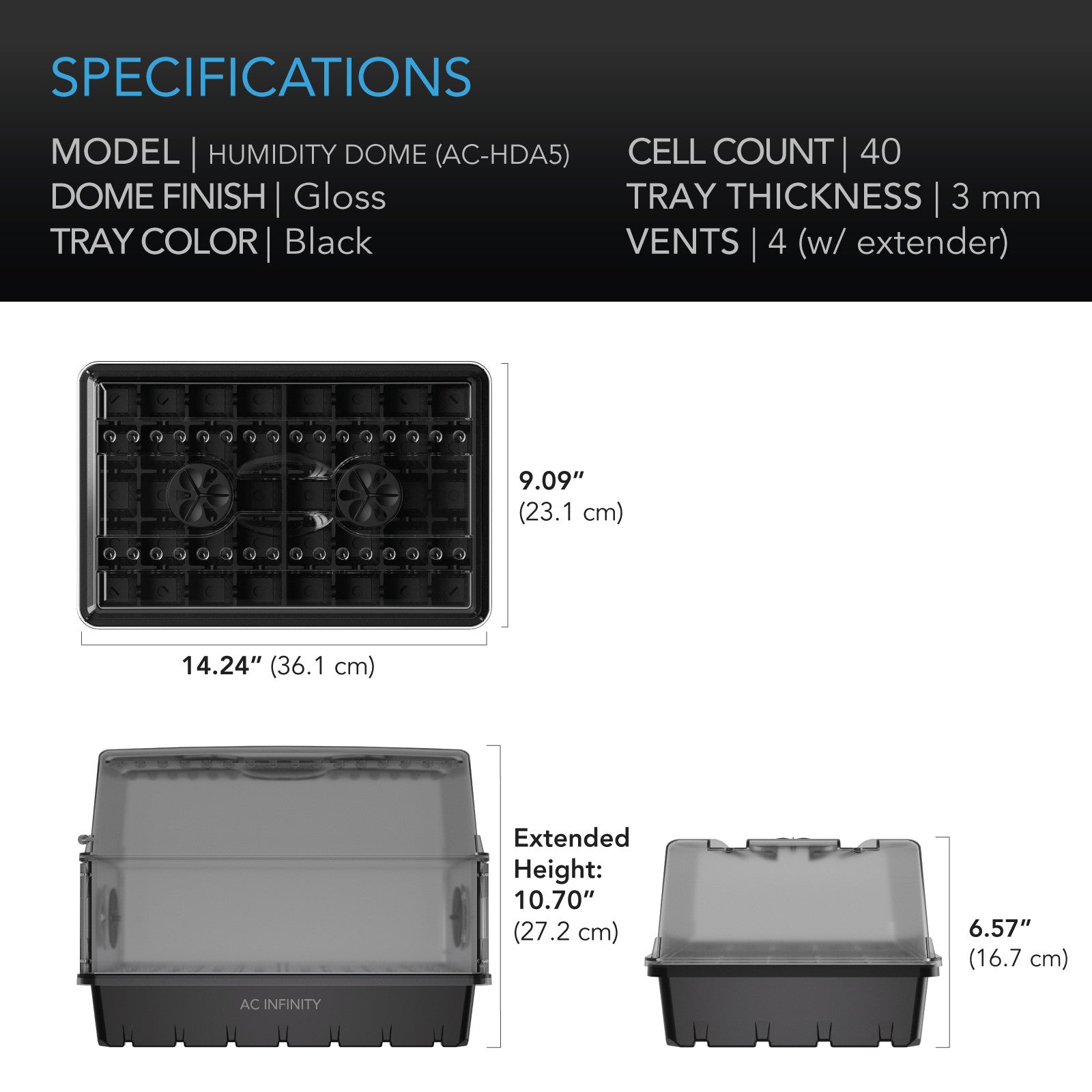 AC Infinity Propagation Kit with Humidity Dome, 5x8 Cell Tray (40 Site)