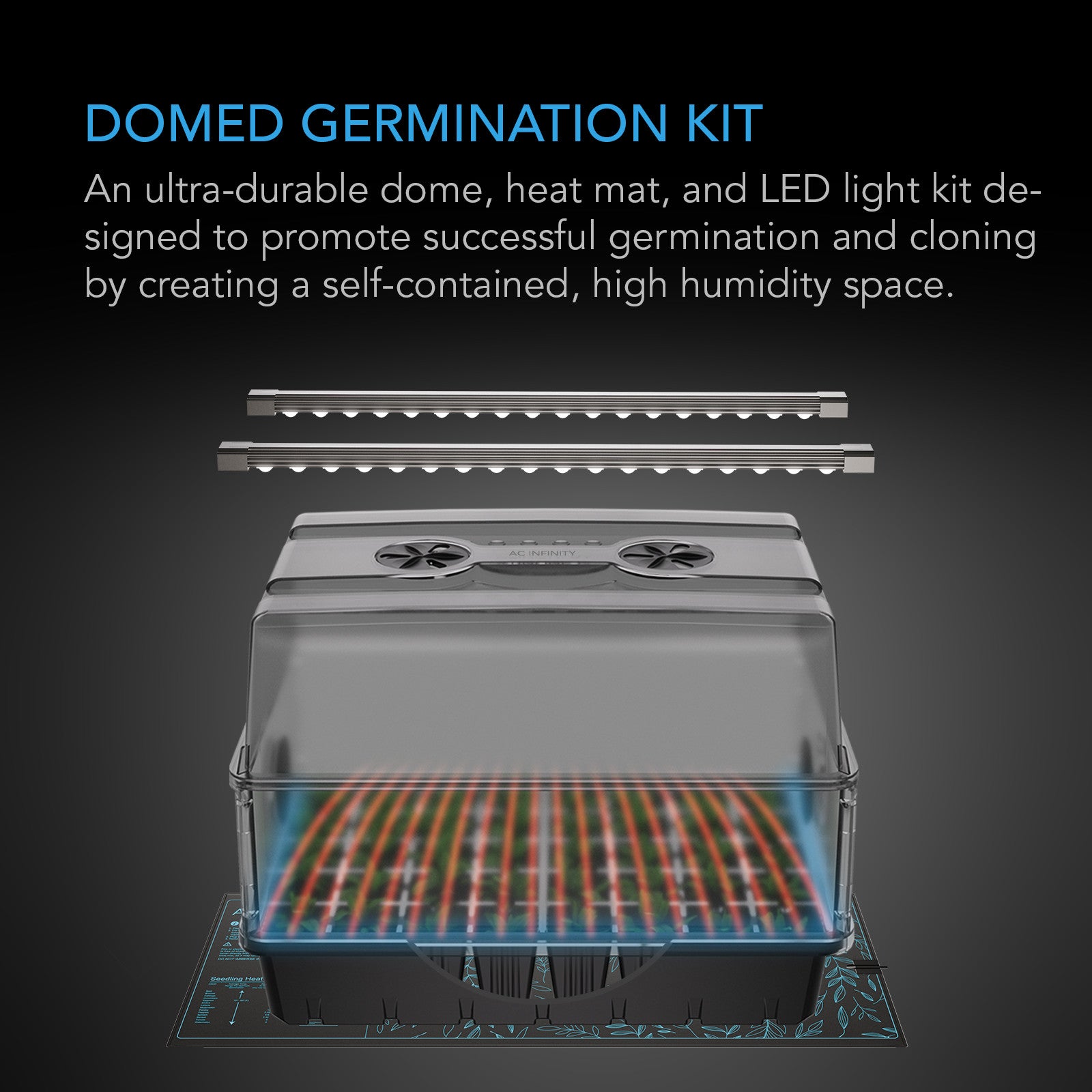 AC Infinity Germination Kit with Humidity Dome, Heat Controller and LED Grow Light Bars, 5x8 Cell Tray (40 Site)