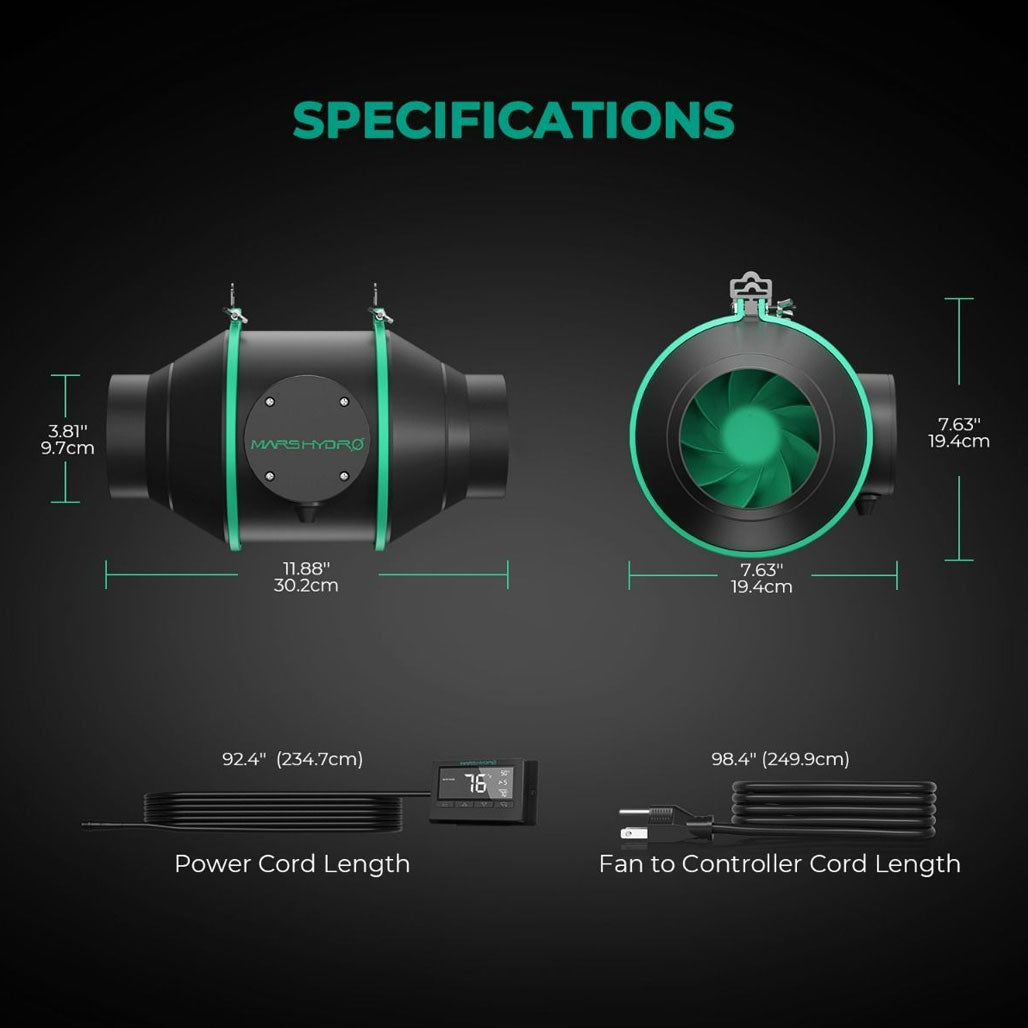 Mars Hydro Inline Fan And Carbon Filter Combo With Thermostat Controller