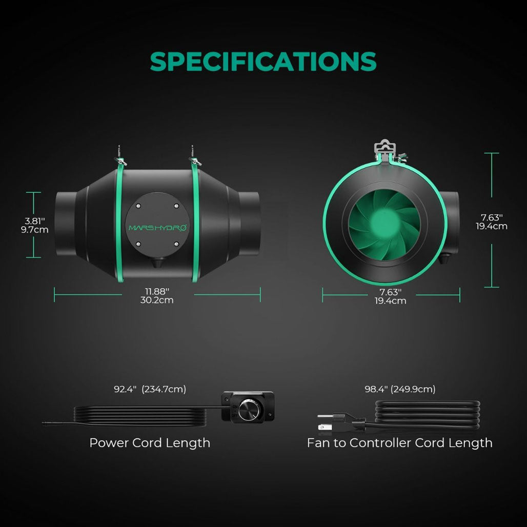 Mars Hydro Inline Duct Fan And Carbon Filter Combo With Speed Controller