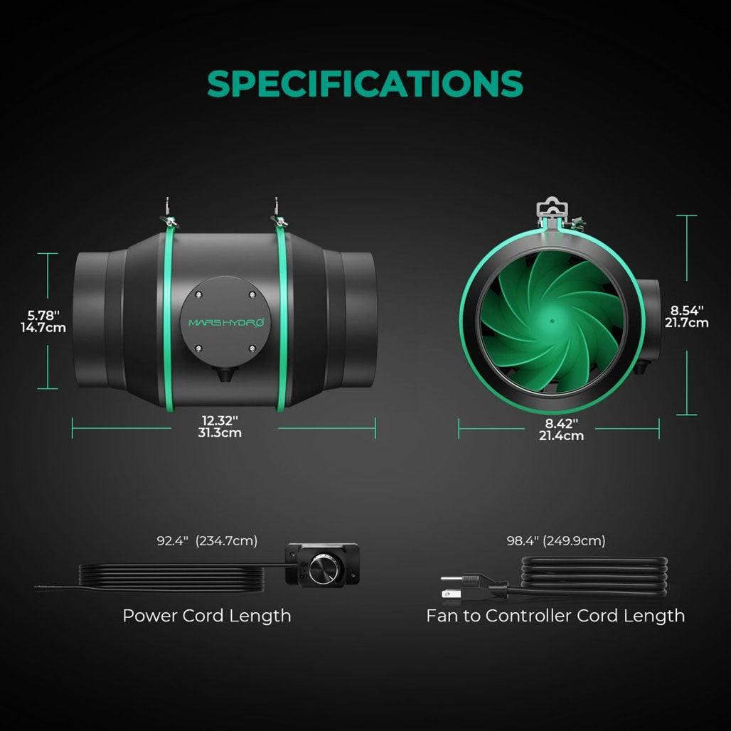 Mars Hydro Inline Duct Fan And Carbon Filter Combo With Speed Controller, 6 Inch