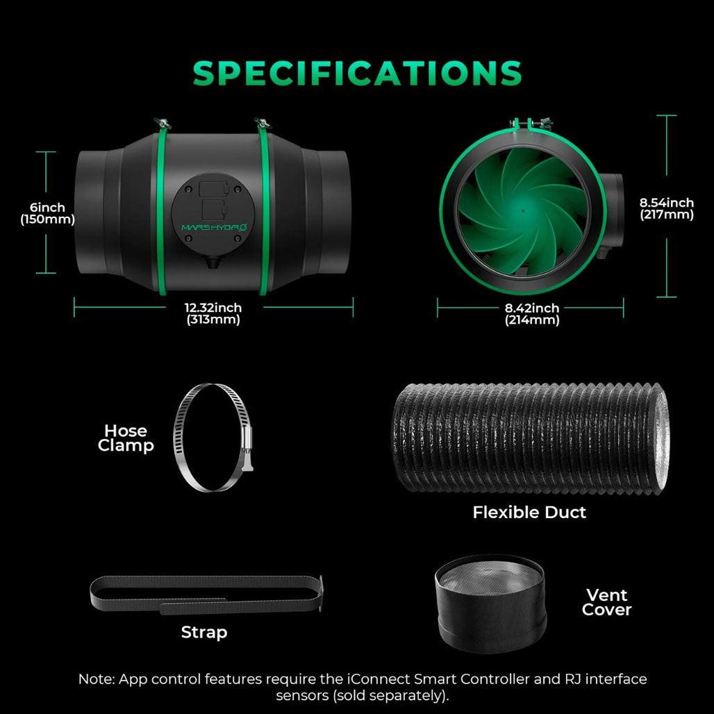 Mars Hydro iFresh Inline Duct Fan Complete Kit, 6 Inch