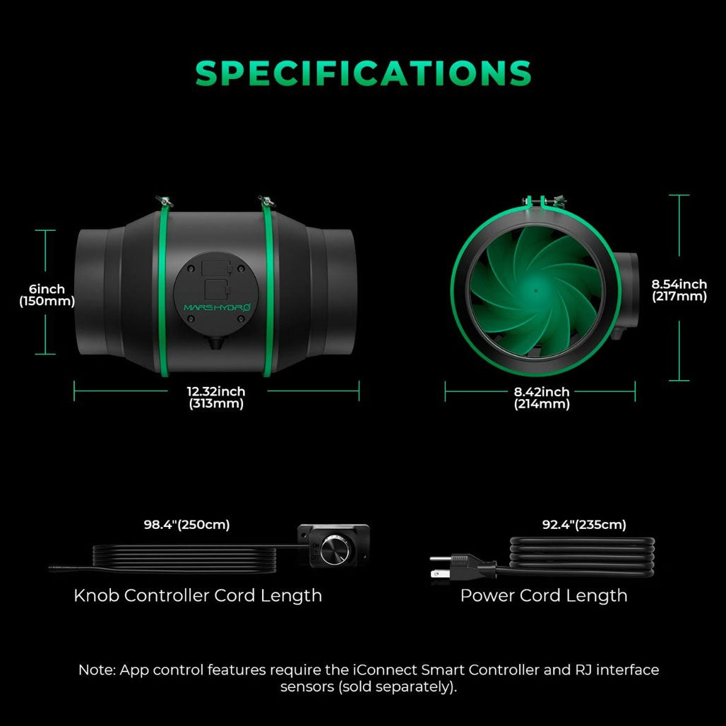 Mars Hydro iFresh 6 Inch Inline Duct Fan, 402 CFM