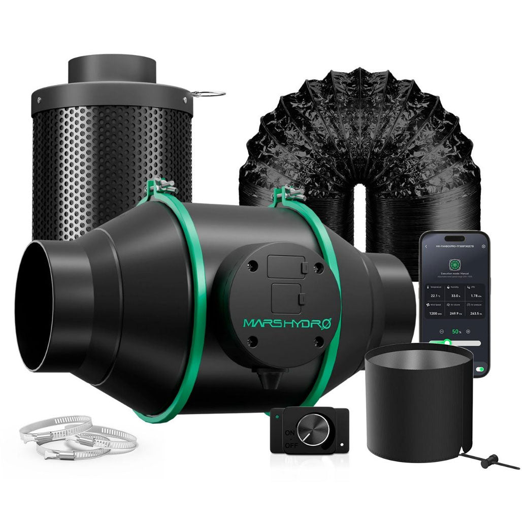 Mars Hydro iFresh Inline Duct Fan and Refillable Carbon Filter Combo with Speed Controller