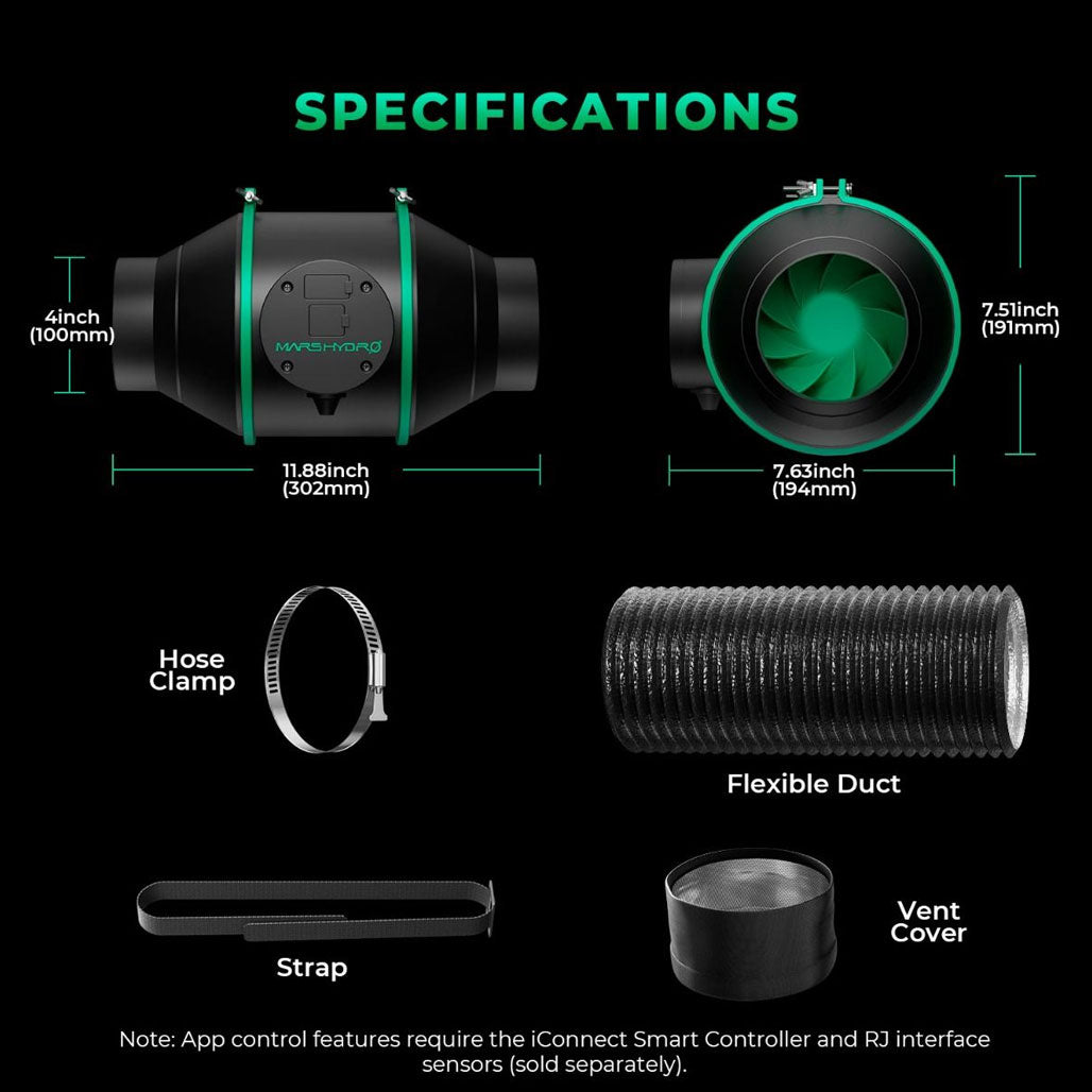 Mars Hydro iFresh Inline Duct Fan and Refillable Carbon Filter Combo with Speed Controller