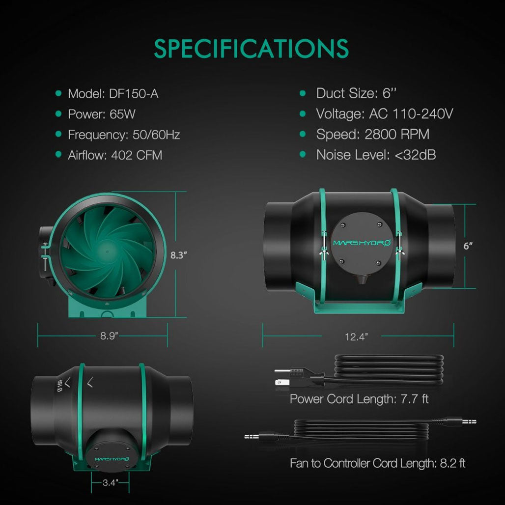 Mars Hydro Inline Fan With Thermostat Controller
