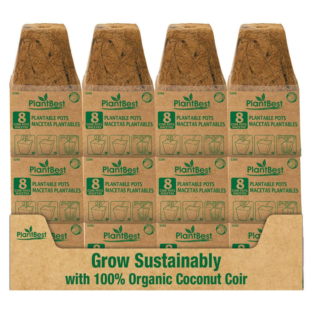 PlantBest 3.5 Inch Square Fiber Grow Coconut Coir Plantable Pots, Pack of 8.