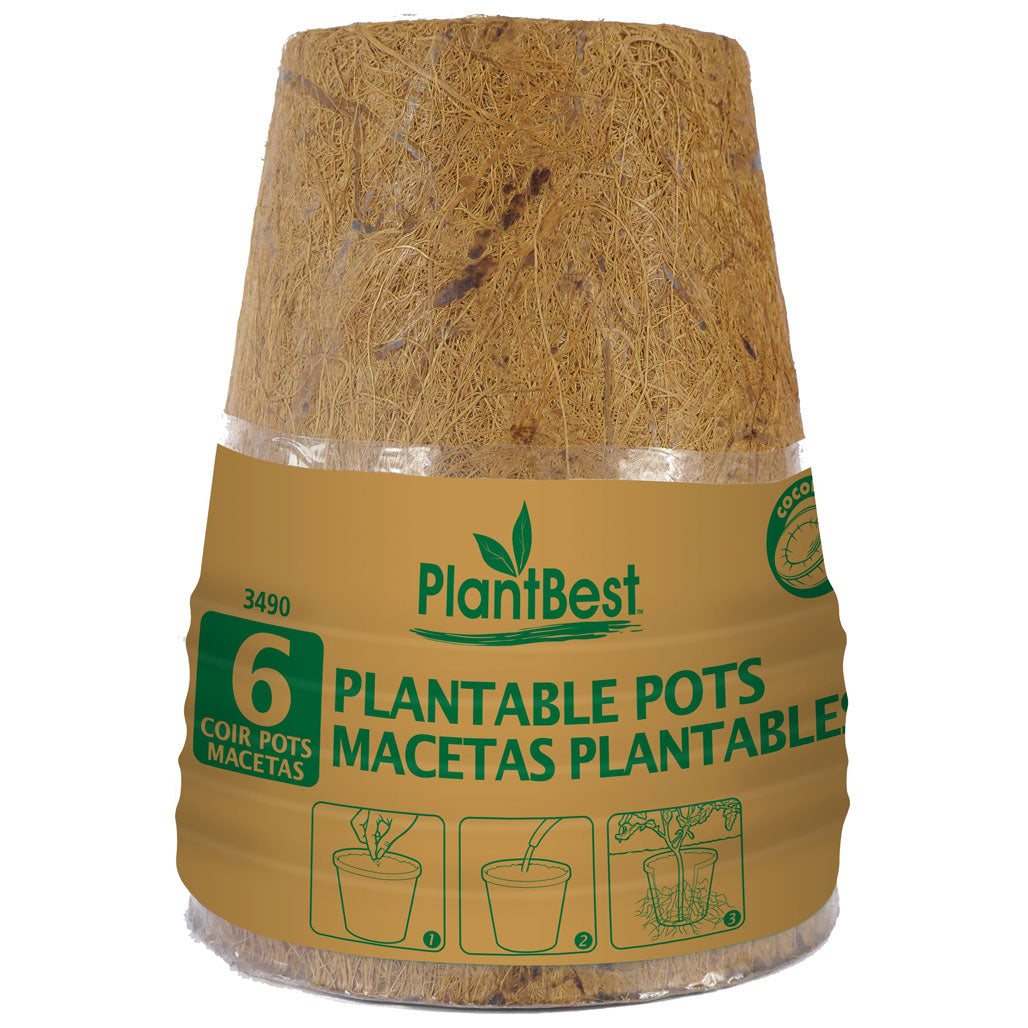 PlantBest 4.5 Inch Round Biodegradable Coconut Coir Pots, Pack of 6 - Case of 24