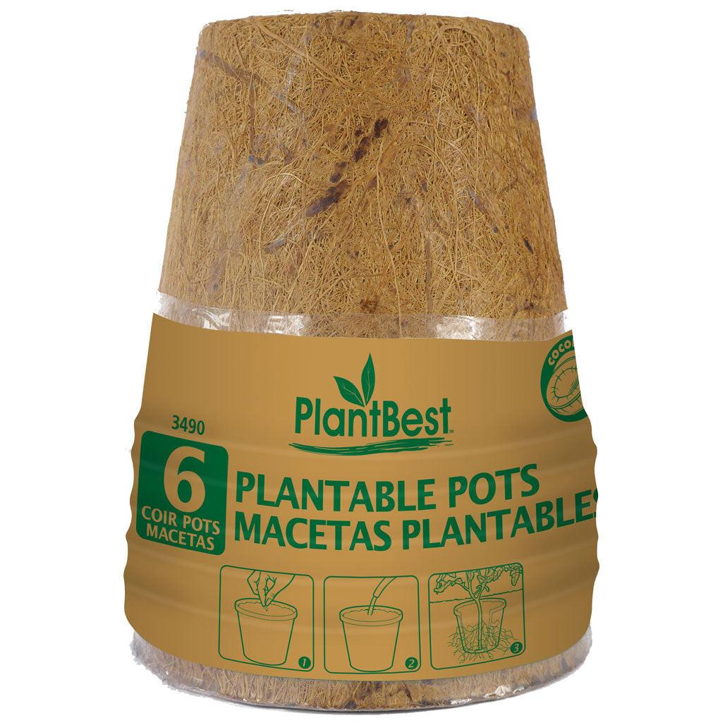 PlantBest 4.5 Inch Round Biodegradable Coconut Coir Pots, Pack of 6 - Case of 24.