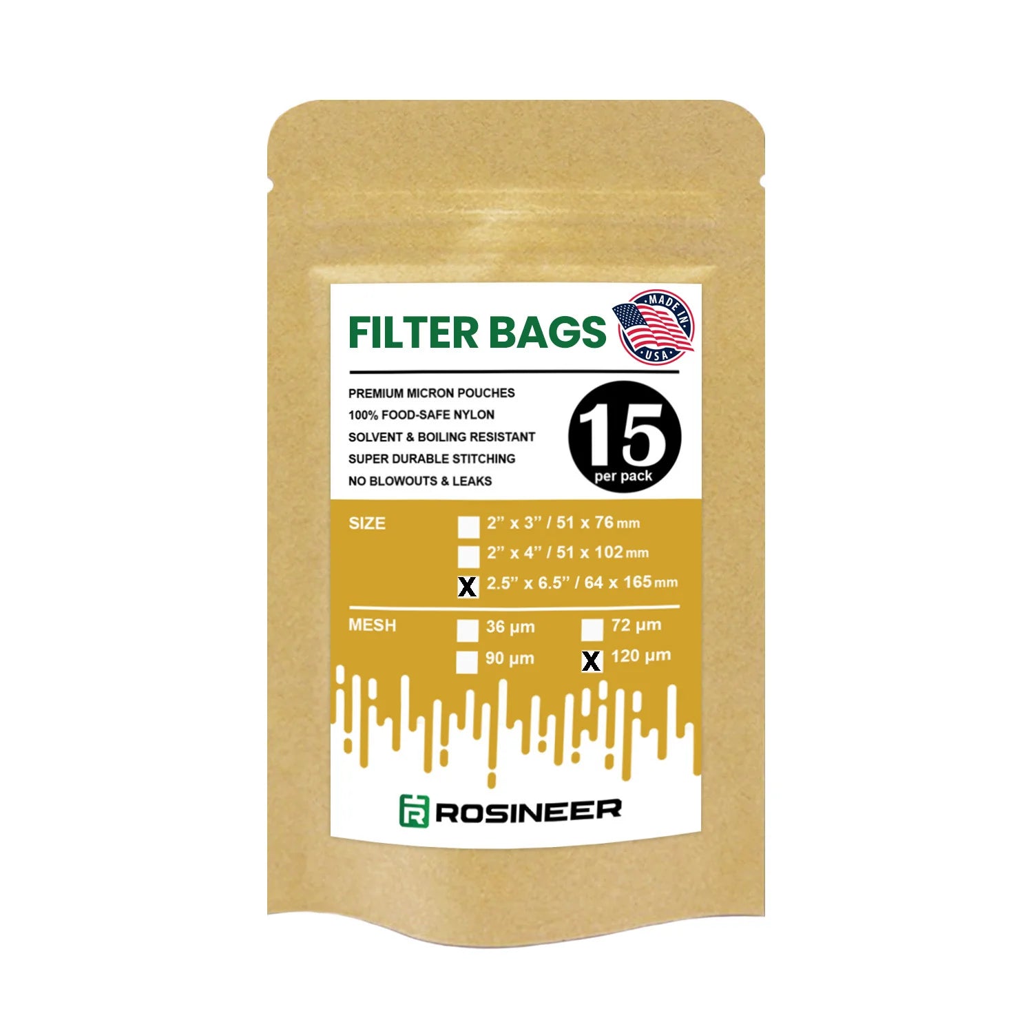 Rosineer Premium Filter Bags, 2.5" x 6.5"