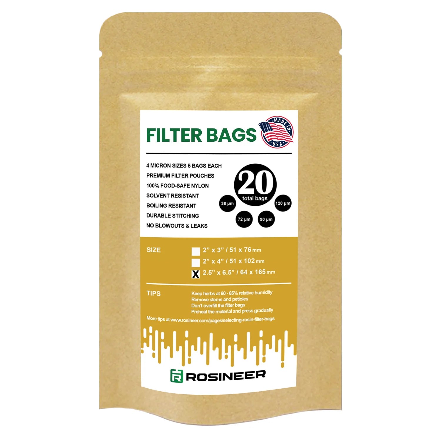 Rosineer Premium Filter Bags, 2.5" x 6.5"