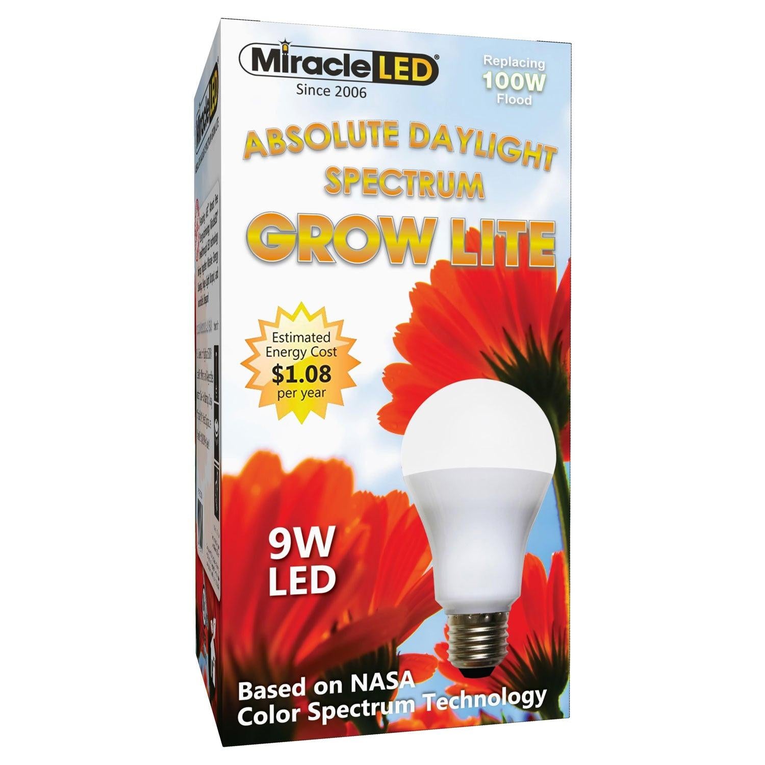 MiracleLED 9 Watt (100 Watt Equivalent) Absolute Daylight Full Spectrum Grow Light Bulb, 5,000K.