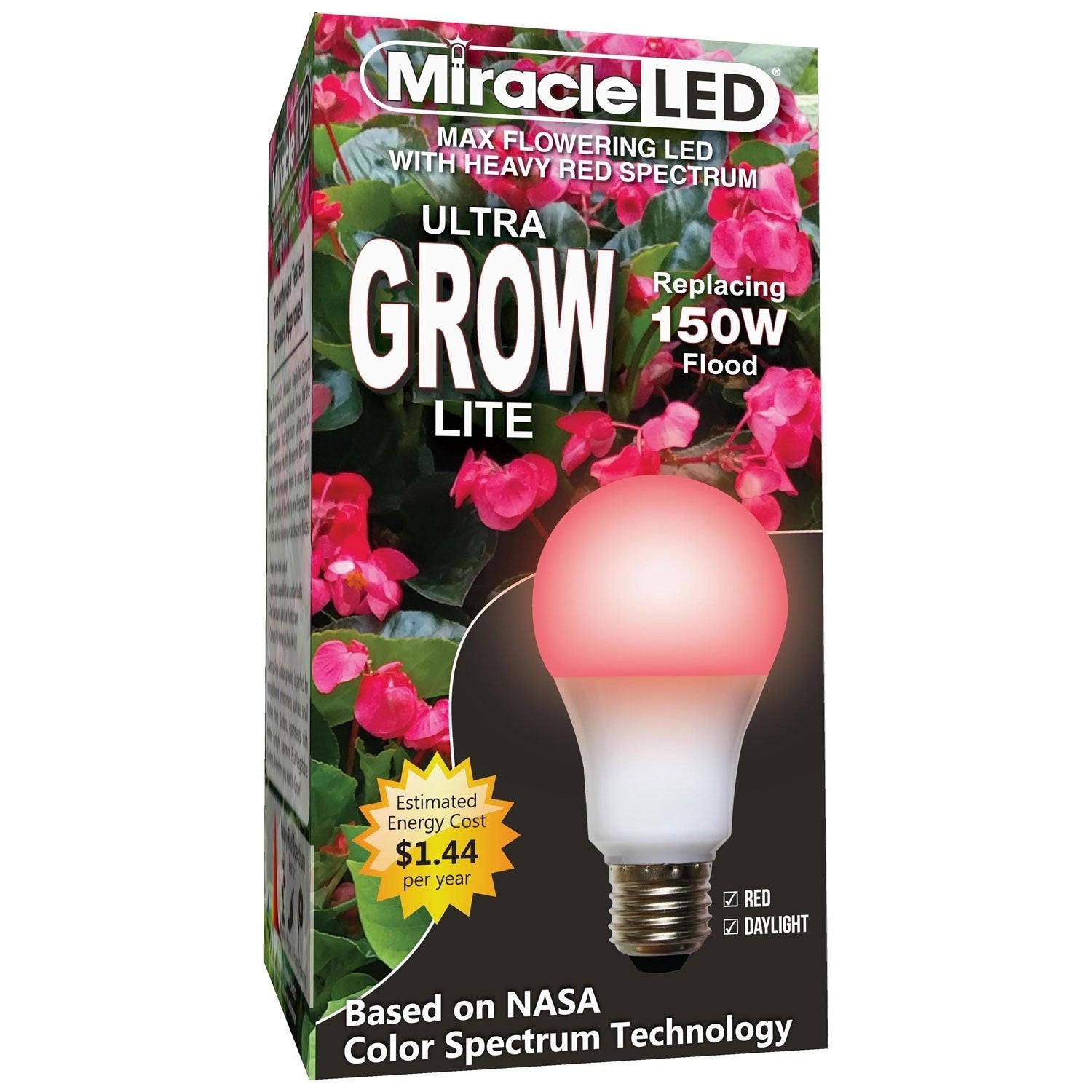 MiracleLED 12 Watt (150 Watt Equivalent) Commercial Daylight Red Spectrum Hydroponic Ultra LED Grow Light Bulb, 5,000K.