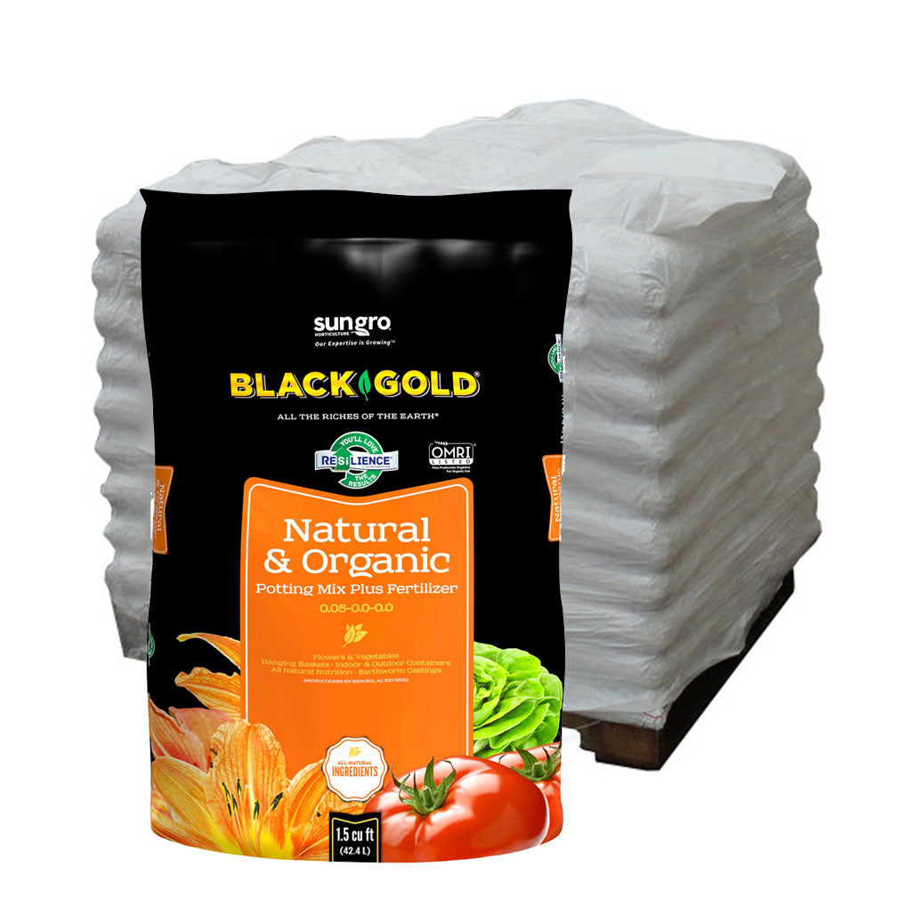SunGro Horticulture Black Gold Potting Soil Plus Fertilizer 0.05-0.0-0.0, 1.5 cu ft. - Pallet of 50 Bags
