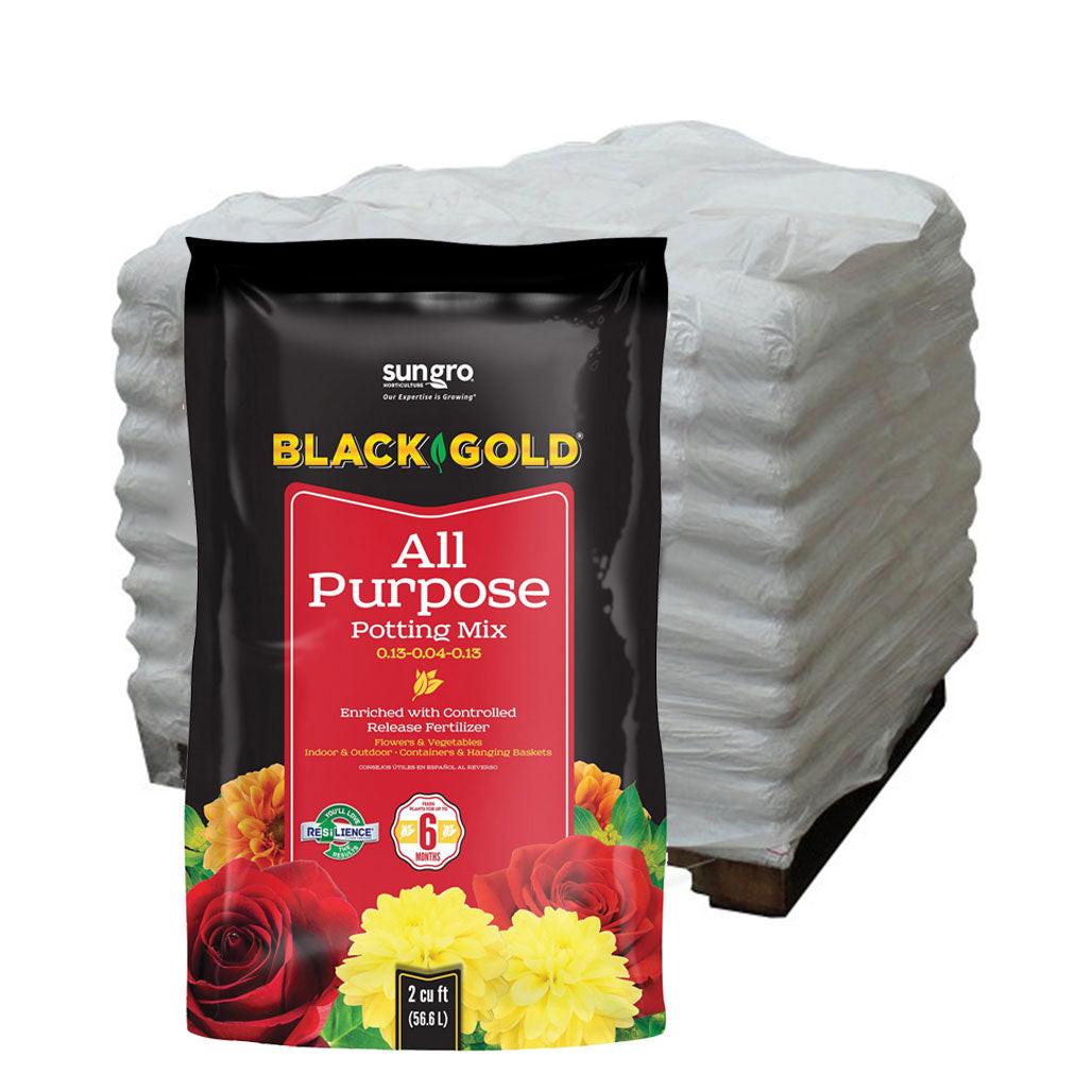 SunGro Horticulture Black Gold All Purpose Potting Mix with RESiLIENCE, 2 cu ft. - Pallet of 40 Bags.