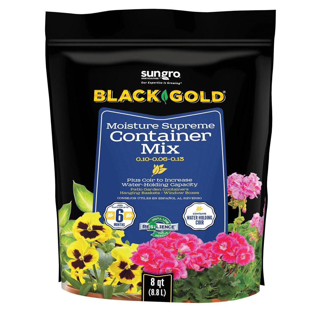 SunGro Horticulture Black Gold Moisture Supreme Container Mix with RESiLIENCE, 8 Quart - Case of 8.