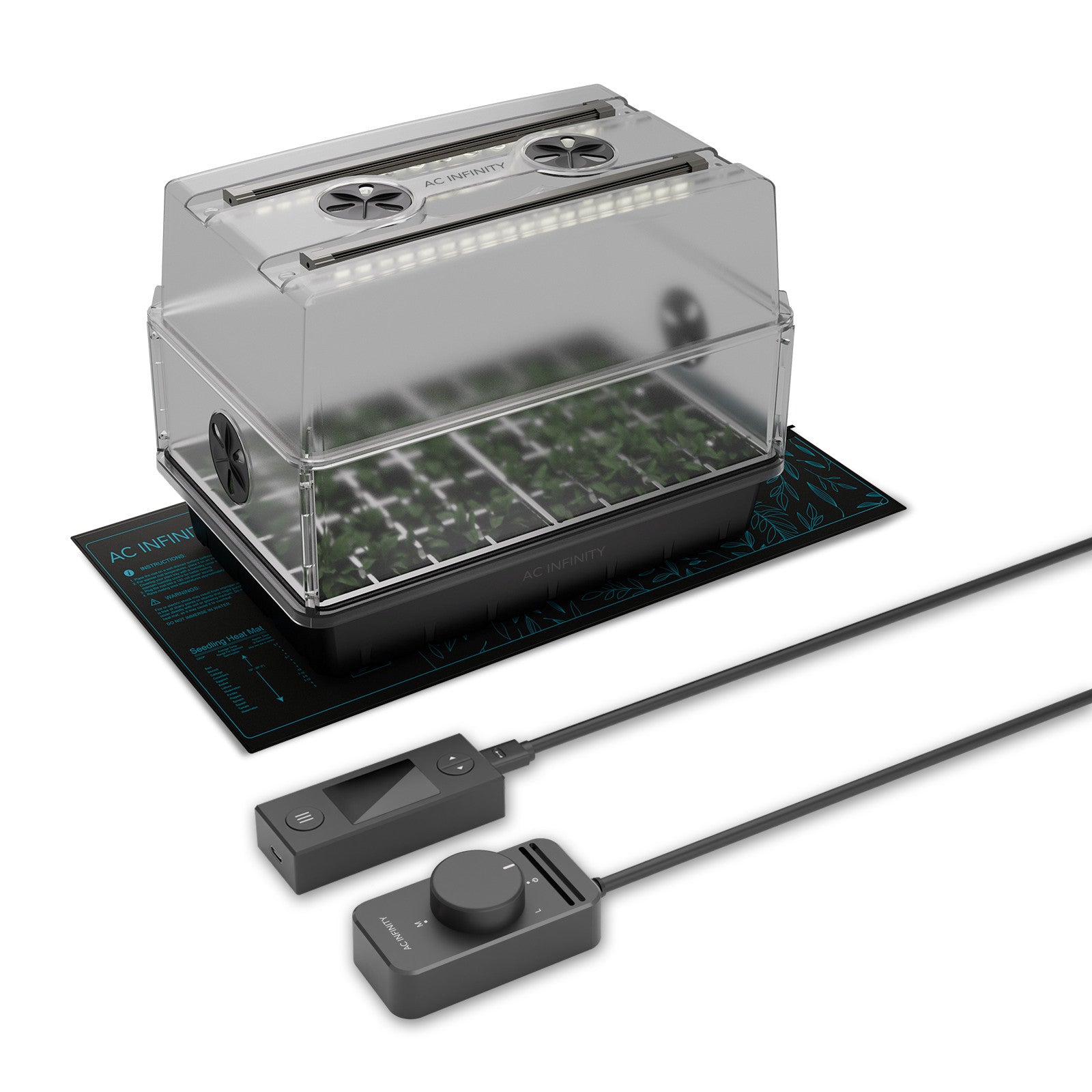 AC Infinity Germination Kit with Humidity Dome, Heat Controller and LED Grow Light Bars, 5x8 Cell Tray (40 Site)