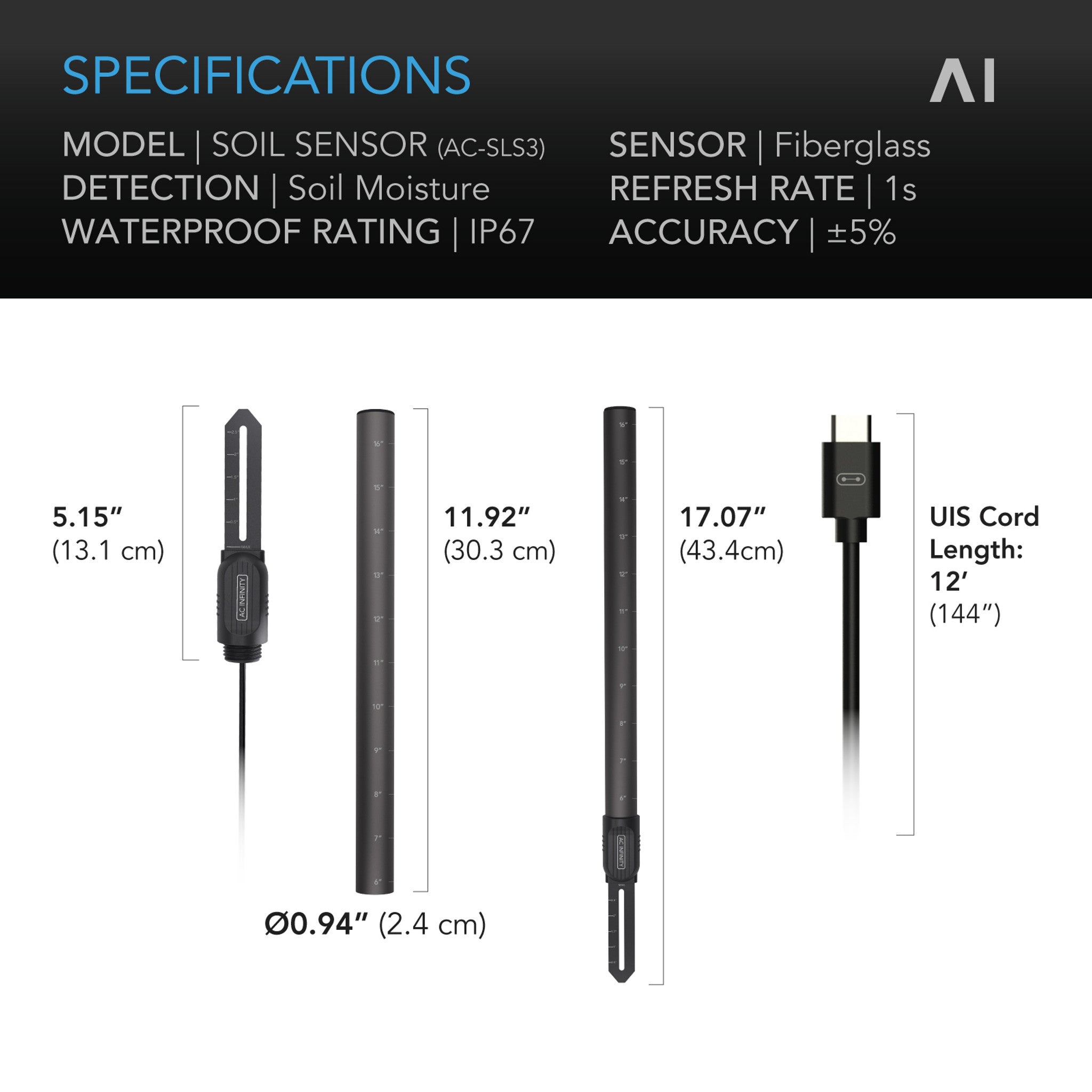 AC Infinity Soil Sensor Probe for Controller AI+