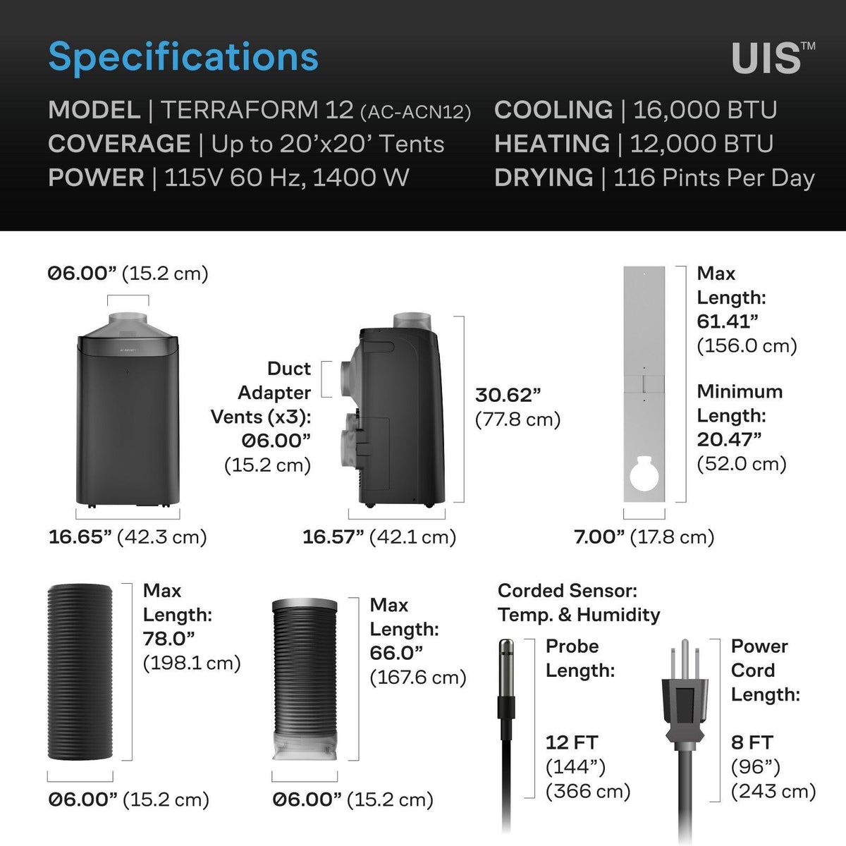 AC Infinity TERRAFORM 12 All-In-One Air Conditioner, 16000 BTU.