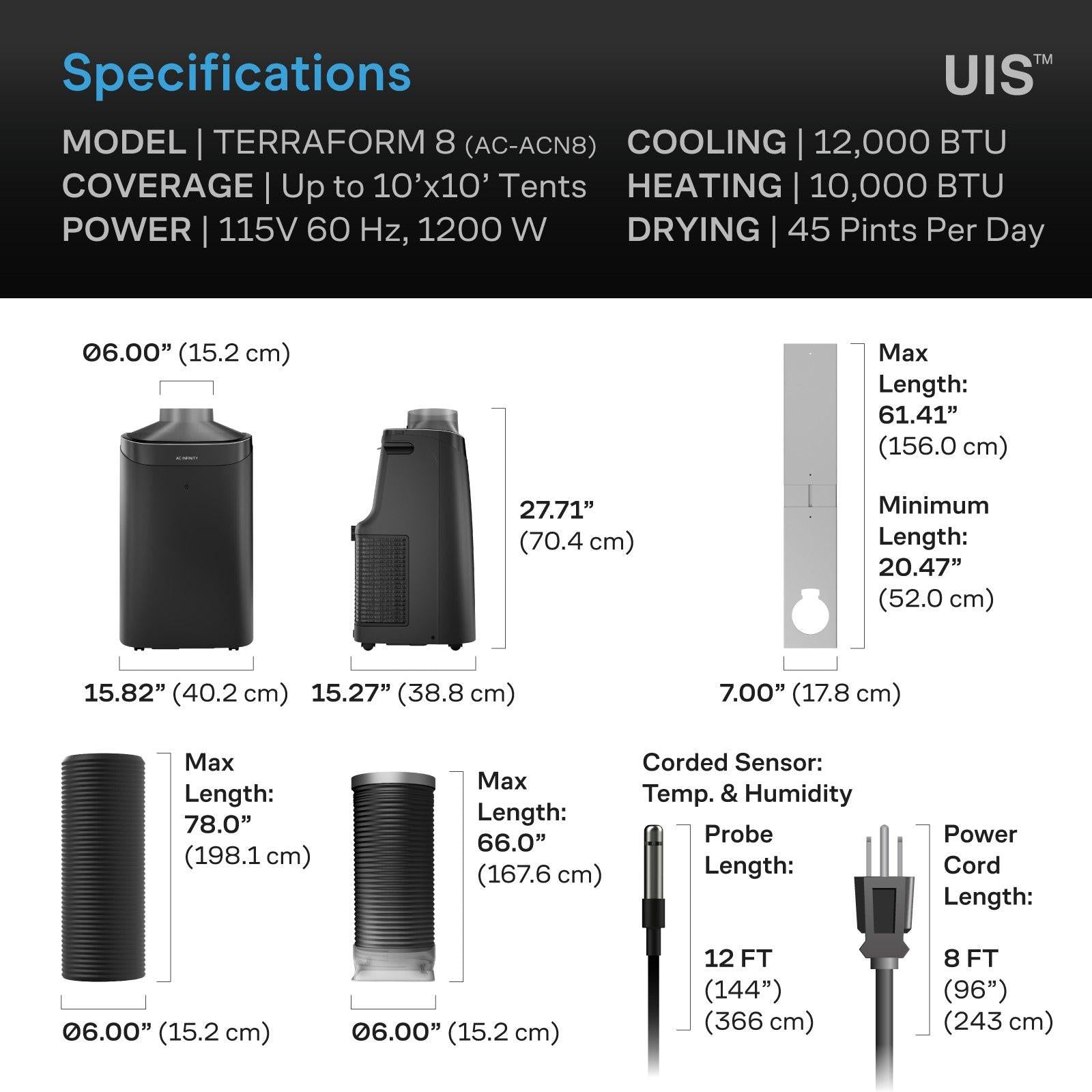 AC Infinity TERRAFORM 8 All-In-One Air Conditioner, 12000 BTU.