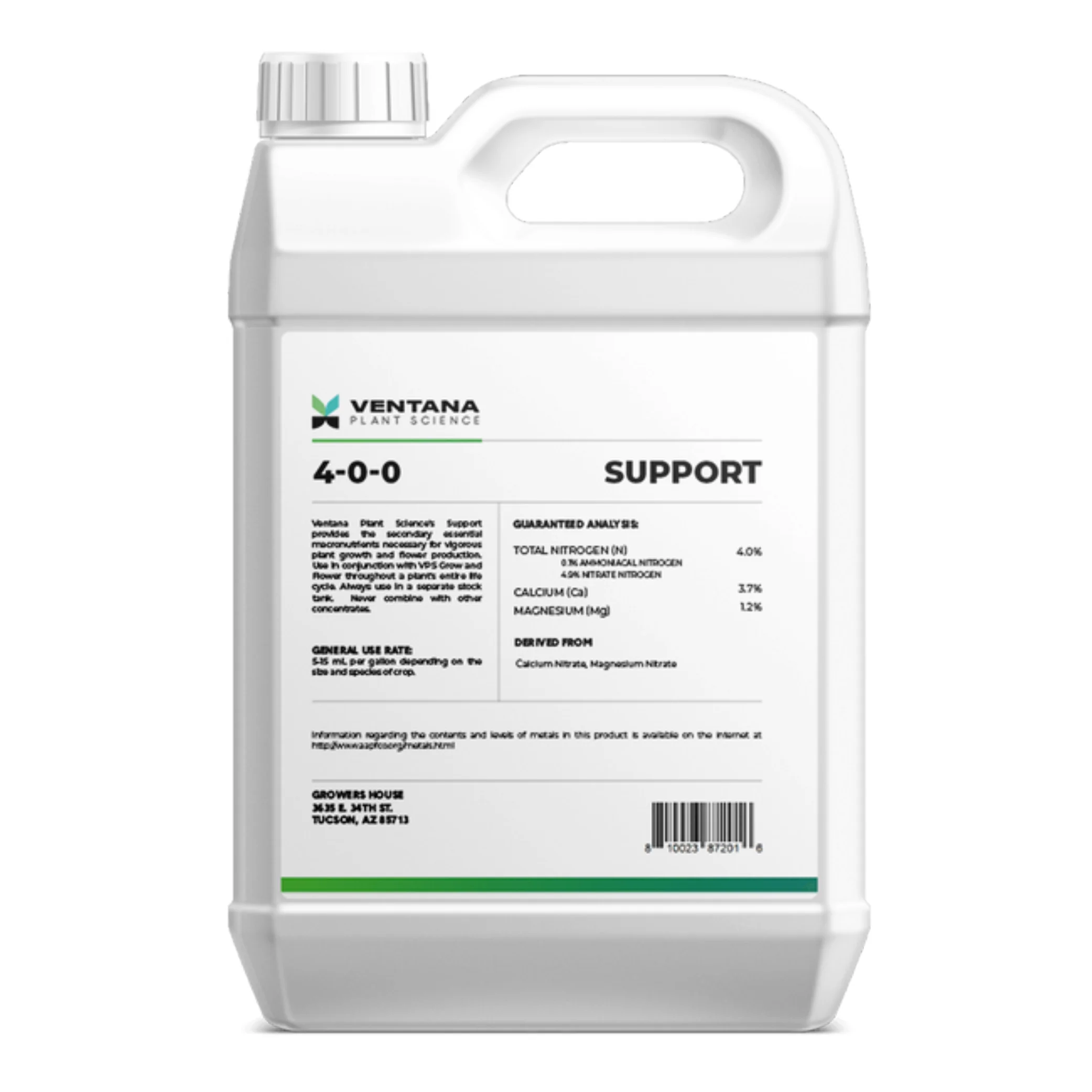 Ventana Plant Science - Support 4-0-0 (Cal-Mag + Secondary Macros)