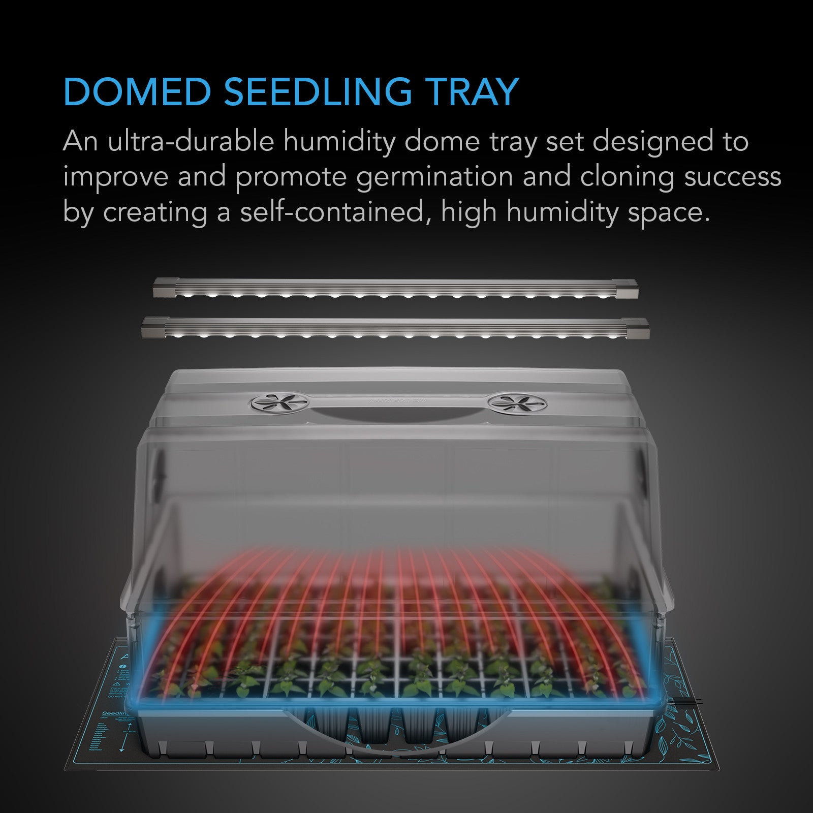 AC Infinity Germination Kit with Humidity Dome, Heat Controller and LED Grow Light Bars, 6x12 Cell Tray (72 Site)