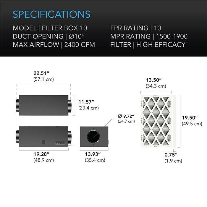 AC Infinity Air Filter Box with High Efficacy Filter, 10"
