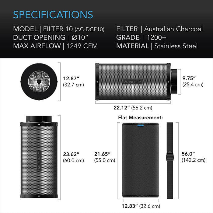 AC Infinity Australian Charcoal Duct Carbon Filter, 10" x 24" - 1249 CFM