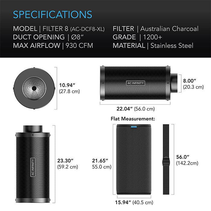 AC Infinity XL Australian Charcoal Duct Carbon Filter, 8" x 23" - 930 CFM