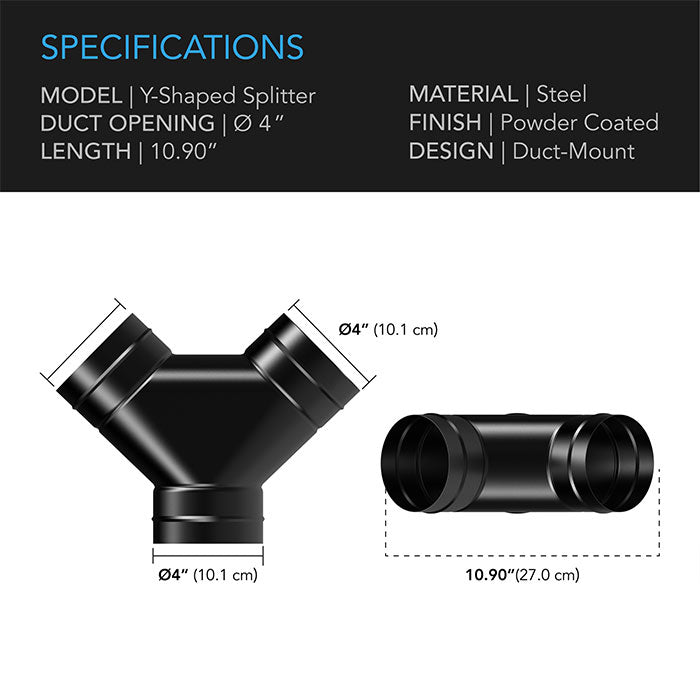 AC Infinity Steel 3-Way Splitter, 4"