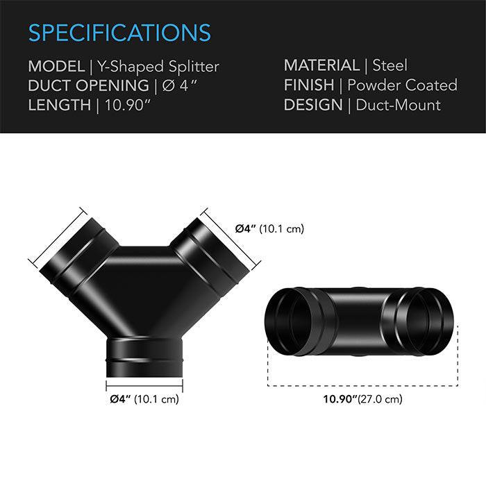 AC Infinity Steel 3-Way Splitter, 4"