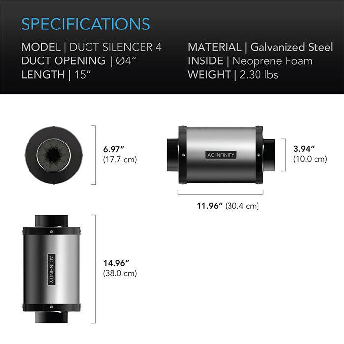 AC Infinity Inline Duct Silencer, 4"