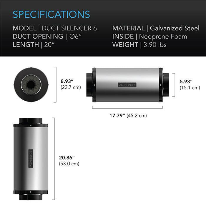 AC Infinity Inline Duct Silencer, 6"