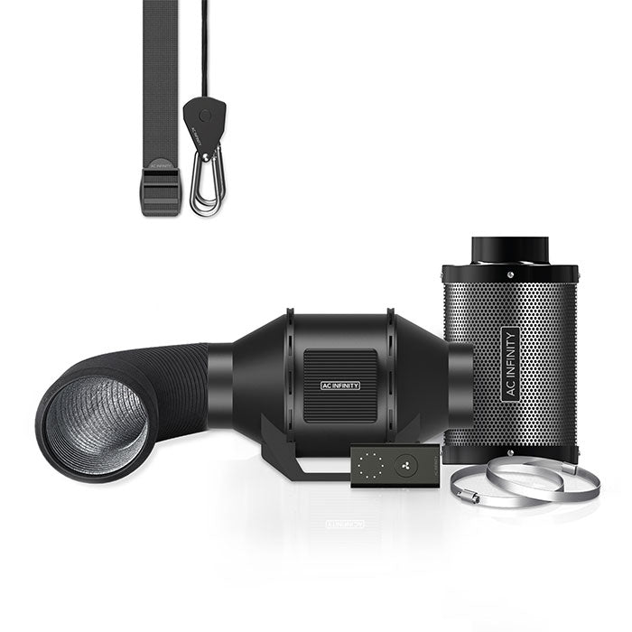 AC Infinity Air Filtration Kit with Inline Fan and Controller, Carbon Filter, and Ducting Combo, 4"