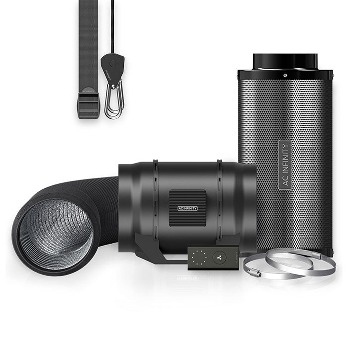 AC Infinity Air Filtration Kit with Inline Fan and Controller, Carbon Filter, and Ducting Combo, 8"