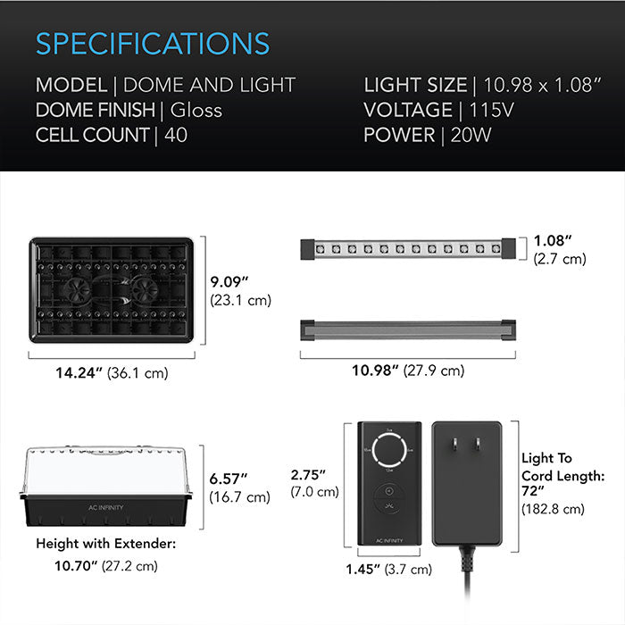 AC Infinity Germination Kit with Humidity Dome and LED Grow Light Bars, 5x8 Cell Tray (40 Site)