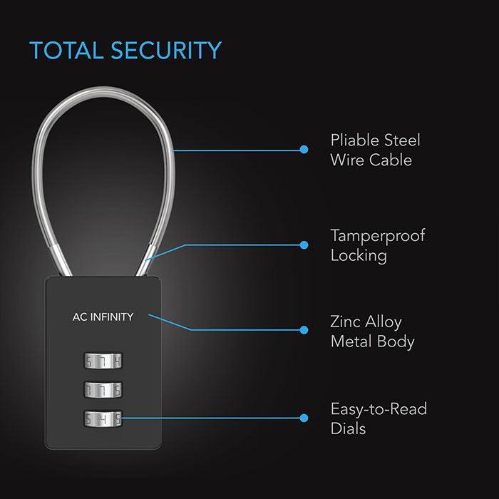 AC Infinity Flexible Steel Cable Loop Combination Lock, Pack of 2