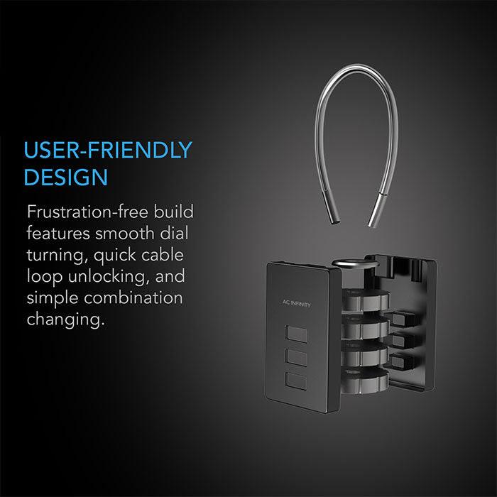 AC Infinity Flexible Steel Cable Loop Combination Lock, Pack of 2